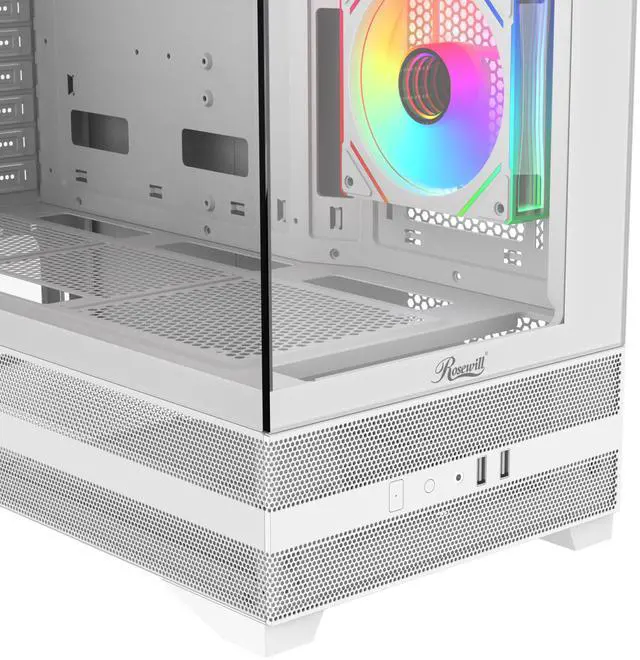 Alt view image 9 of 10 - Rosewill ACA501 Gaming PC Case Computer Mid Tower ATX Case White with 4 Addressable RGB Fans Pre-Installed, Back Plug Motherboard Design, Tempered Glass Transparent Side Panel