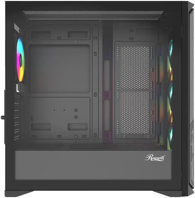 Alt view image 4 of 11 - Rosewill ACA502B ATX Mid-Tower PC Gaming Case Front Mesh Panel for Airflow, Tempered Glass Side Panel, 3x Pre-Installed ARGB Fans, USB 3.0 Ports (Black)