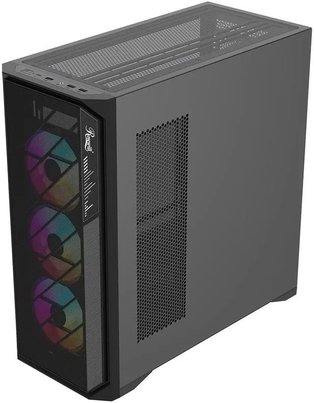 Alt view image 5 of 11 - Rosewill ACA502B ATX Mid-Tower PC Gaming Case Front Mesh Panel for Airflow, Tempered Glass Side Panel, 3x Pre-Installed ARGB Fans, USB 3.0 Ports (Black)