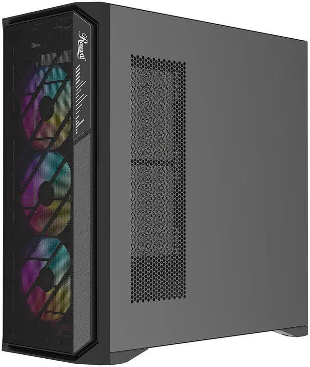 Alt view image 6 of 11 - Rosewill ACA502B ATX Mid-Tower PC Gaming Case Front Mesh Panel for Airflow, Tempered Glass Side Panel, 3x Pre-Installed ARGB Fans, USB 3.0 Ports (Black)