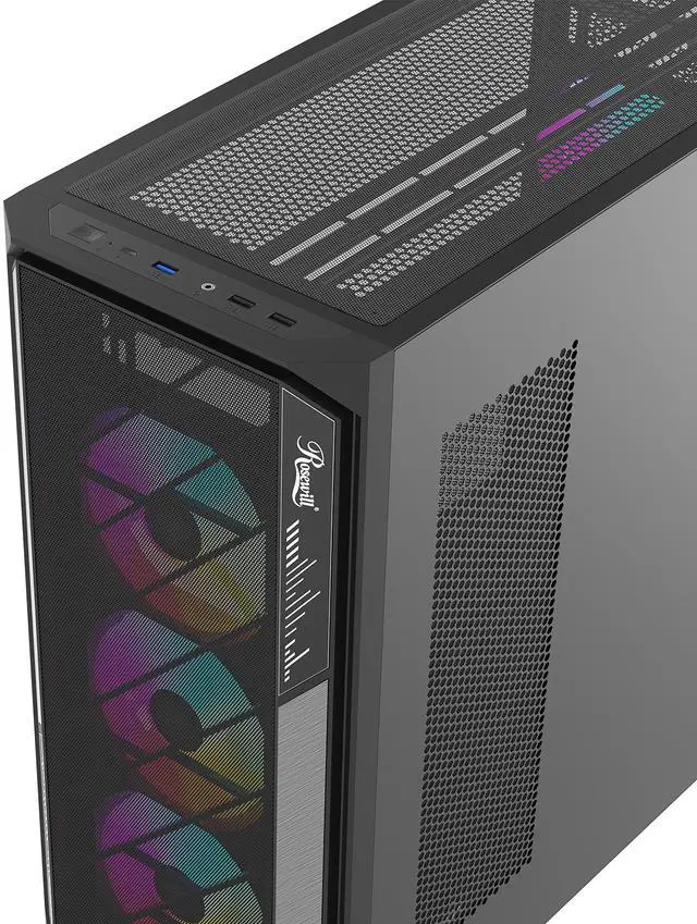 Alt view image 7 of 11 - Rosewill ACA502B ATX Mid-Tower PC Gaming Case Front Mesh Panel for Airflow, Tempered Glass Side Panel, 3x Pre-Installed ARGB Fans, USB 3.0 Ports (Black)