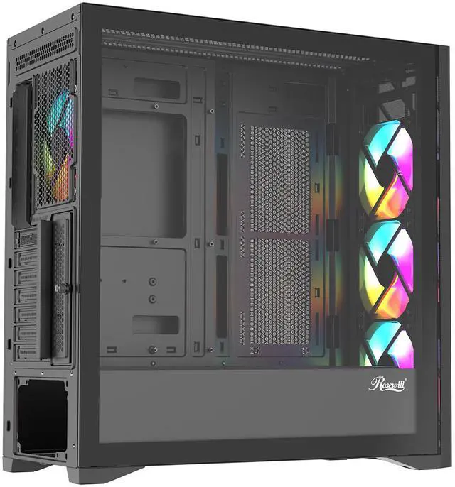 Alt view image 8 of 11 - Rosewill ACA502B ATX Mid-Tower PC Gaming Case Front Mesh Panel for Airflow, Tempered Glass Side Panel, 3x Pre-Installed ARGB Fans, USB 3.0 Ports (Black)