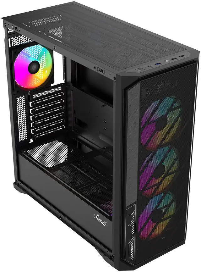 Alt view image 9 of 11 - Rosewill ACA502B ATX Mid-Tower PC Gaming Case Front Mesh Panel for Airflow, Tempered Glass Side Panel, 3x Pre-Installed ARGB Fans, USB 3.0 Ports (Black)