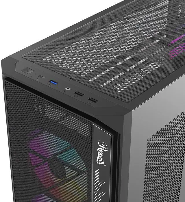 Alt view image 10 of 11 - Rosewill ACA502B ATX Mid-Tower PC Gaming Case Front Mesh Panel for Airflow, Tempered Glass Side Panel, 3x Pre-Installed ARGB Fans, USB 3.0 Ports (Black)
