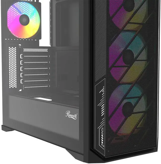 Alt view image 11 of 11 - Rosewill ACA502B ATX Mid-Tower PC Gaming Case Front Mesh Panel for Airflow, Tempered Glass Side Panel, 3x Pre-Installed ARGB Fans, USB 3.0 Ports (Black)