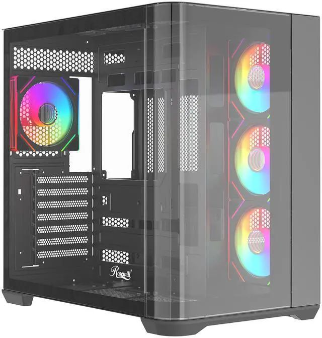 Main image of Rosewill ACA503B ATX Mid-Tower PC Gaming Case Curved Tempered Glass Side Panel, 2x Pre-Installed ARGB Fans, Front I/O with USB 3.0 & Type-C Ports (Black)