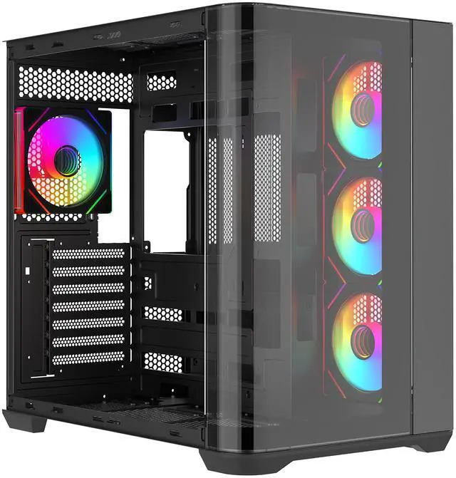 Alt view image 2 of 9 - Rosewill ACA503B ATX Mid-Tower PC Gaming Case Curved Tempered Glass Side Panel, 2x Pre-Installed ARGB Fans, Front I/O with USB 3.0 & Type-C Ports (Black)