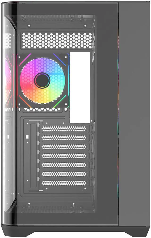 Alt view image 4 of 9 - Rosewill ACA503B ATX Mid-Tower PC Gaming Case Curved Tempered Glass Side Panel, 2x Pre-Installed ARGB Fans, Front I/O with USB 3.0 & Type-C Ports (Black)