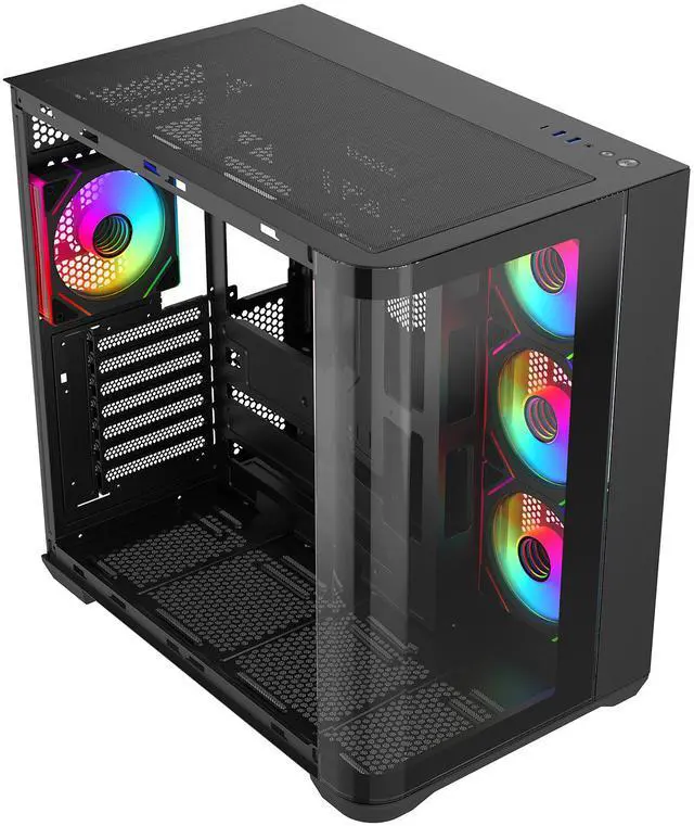 Alt view image 5 of 9 - Rosewill ACA503B ATX Mid-Tower PC Gaming Case Curved Tempered Glass Side Panel, 2x Pre-Installed ARGB Fans, Front I/O with USB 3.0 & Type-C Ports (Black)