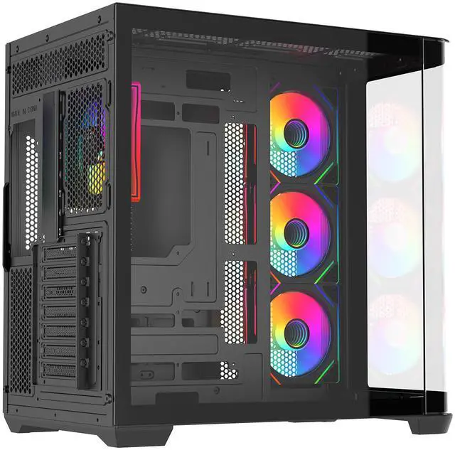 Alt view image 7 of 9 - Rosewill ACA503B ATX Mid-Tower PC Gaming Case Curved Tempered Glass Side Panel, 2x Pre-Installed ARGB Fans, Front I/O with USB 3.0 & Type-C Ports (Black)