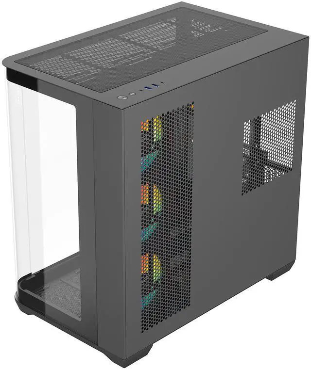 Alt view image 9 of 9 - Rosewill ACA503B ATX Mid-Tower PC Gaming Case Curved Tempered Glass Side Panel, 2x Pre-Installed ARGB Fans, Front I/O with USB 3.0 & Type-C Ports (Black)