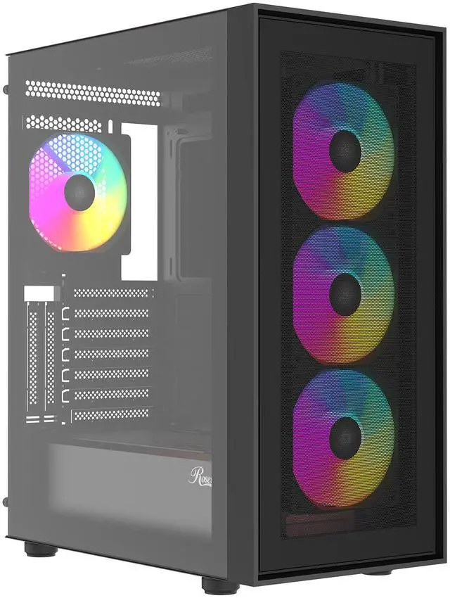 Main image of Rosewill ACA504B ATX Mid-Tower PC Case - Mesh Front, Tempered Glass, ARGB Fans, USB 3.0, Supports Vertical GPU Mounting
