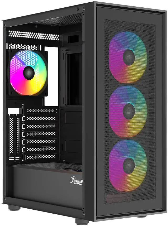 Alt view image 2 of 9 - Rosewill ACA504B ATX Mid-Tower PC Case - Mesh Front, Tempered Glass, ARGB Fans, USB 3.0, Supports Vertical GPU Mounting