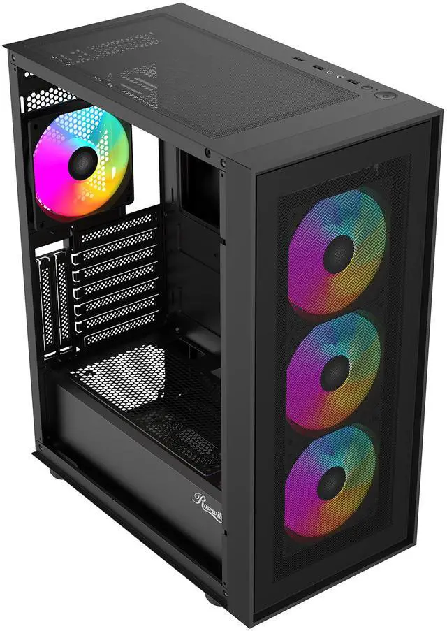 Alt view image 4 of 9 - Rosewill ACA504B ATX Mid-Tower PC Case - Mesh Front, Tempered Glass, ARGB Fans, USB 3.0, Supports Vertical GPU Mounting
