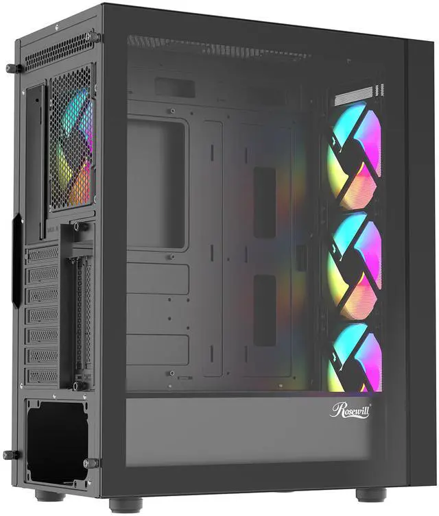 Alt view image 9 of 9 - Rosewill ACA504B ATX Mid-Tower PC Case - Mesh Front, Tempered Glass, ARGB Fans, USB 3.0, Supports Vertical GPU Mounting