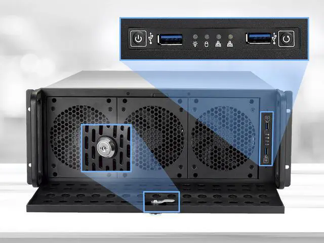 Alt view image 5 of 9 - Rosewill 4U Server Chassis Rackmount Case - Special Edition with 6x Sudokoo SK120 PWM High-Airflow Fans | 15 3.5" HDD Bays | E-ATX Compatible | 2x USB 3.0 | Front Panel Lock and Key | Silver/Black - RSV-L4500U-SK