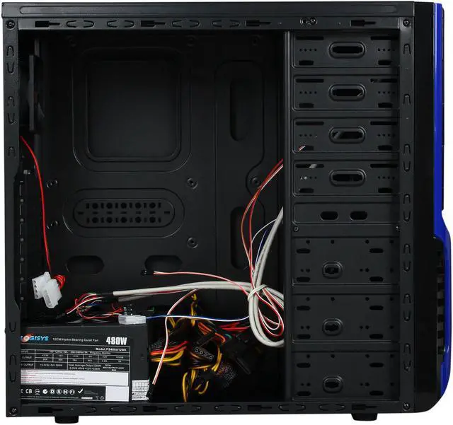 Alt view image 6 of 9 - LOGISYS Computer 368 SOHO CS368BB Black / Blue Steel / Plastic Computer Case 480W Power Supply