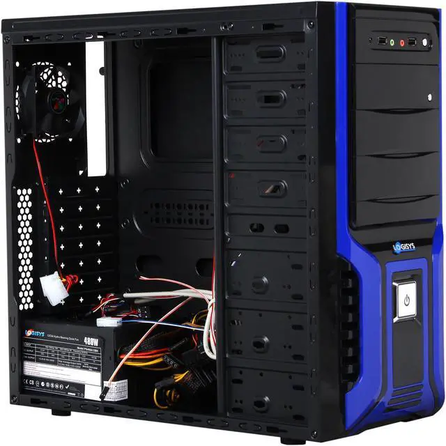 Alt view image 7 of 9 - LOGISYS Computer 368 SOHO CS368BB Black / Blue Steel / Plastic Computer Case 480W Power Supply