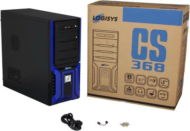 Alt view image 9 of 9 - LOGISYS Computer 368 SOHO CS368BB Black / Blue Steel / Plastic Computer Case 480W Power Supply