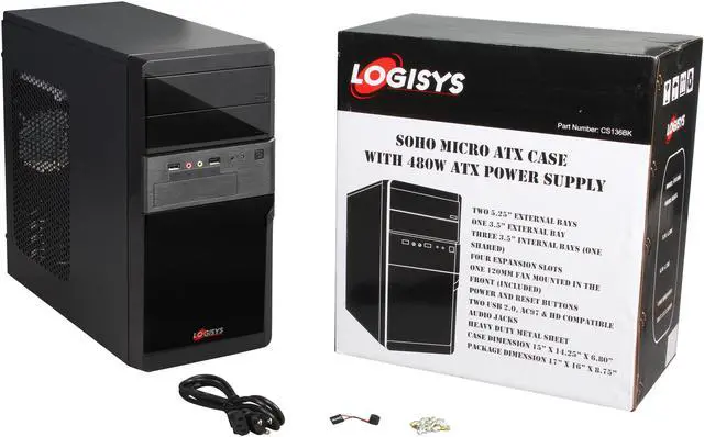 Alt view image 9 of 9 - LOGISYS Computer CS136BK Micro ATX Computer Case with 480W Power Supply