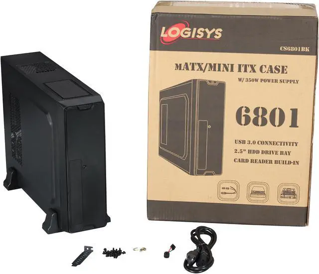 Alt view image 9 of 9 - LOGISYS Computer CS6801BK Black Aluminum Mini-ITX Tower Computer Case 350W Power Supply