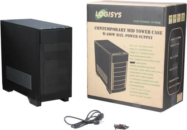 Alt view image 9 of 9 - LOGISYS Computer CS706BK Black SECC mATX Mid Tower/Micro ATX Mid Tower Computer Case 480W Power Supply