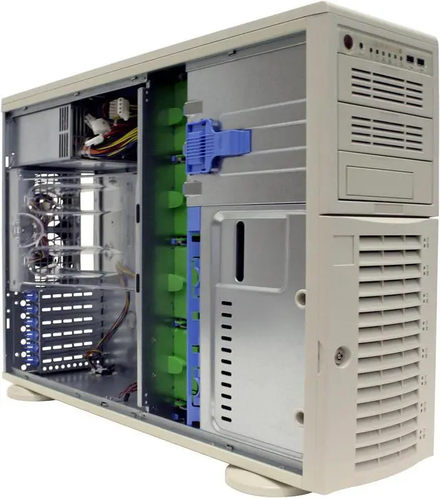 Alt view image 6 of 8 - SUPERMICRO CSE-743T-645 Beige 4U Server Case 645W Low-Noise AC power supply with PFC 2 x 5.25" Peripheral Drive Bays 1 x 5.25" Bay For Floppy Drive External 5.25" Drive Bays
