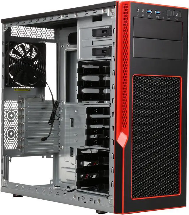 Alt view image 7 of 9 - SUPERMICRO CSE-GS50-000R Black with red trim Brushed Aluminum and ABS Plastic front bezel; SGCC Steel Body Mid-Tower Gaming S5 Mid-Tower Chassis 2 External 5.25" Drive Bays
