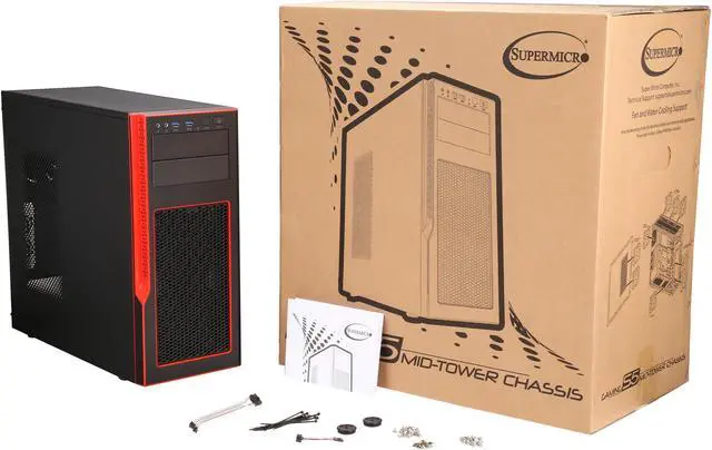 Alt view image 9 of 9 - SUPERMICRO CSE-GS50-000R Black with red trim Brushed Aluminum and ABS Plastic front bezel; SGCC Steel Body Mid-Tower Gaming S5 Mid-Tower Chassis 2 External 5.25" Drive Bays