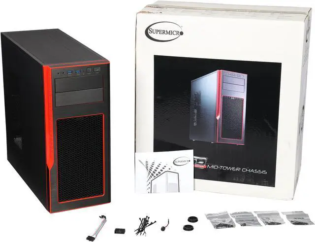 Alt view image 9 of 9 - SUPERMICRO S5 Special Edition Black/Red Aluminum / Steel ATX Mid Tower Computer Case CSE-GS5B-000R