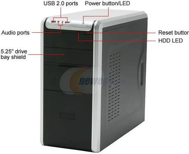 Alt view image 2 of 15 - Foxconn TLM566-CN300C-HS Black+Light Silver Steel Micro ATX Mid Tower Computer Case 300W Power Supply