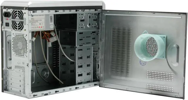 Alt view image 8 of 15 - Foxconn TLM566-CN300C-HS Black+Light Silver Steel Micro ATX Mid Tower Computer Case 300W Power Supply