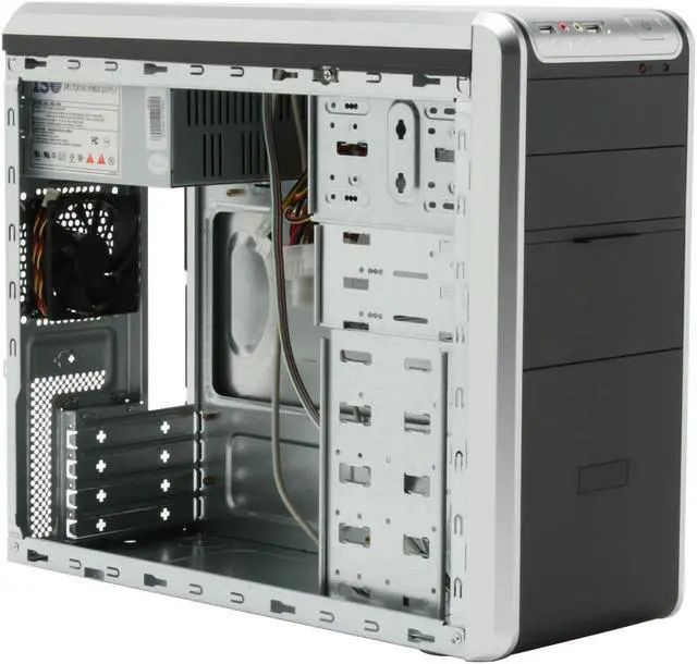 Alt view image 12 of 15 - Foxconn TLM566-CN300C-HS Black+Light Silver Steel Micro ATX Mid Tower Computer Case 300W Power Supply