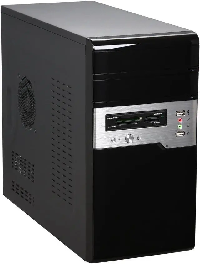 Main image of Foxconn TLM-C01+ISO-400 Black / Silver 0.6mm SGCC Micro ATX Mini Tower Computer Case w/ 18 in 1 Card Reader 300W Power Supply