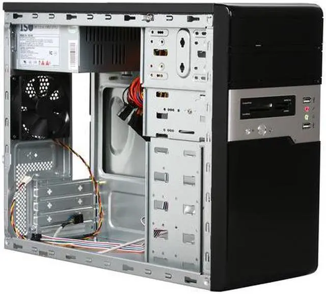 Alt view image 7 of 9 - Foxconn TLM-C01+ISO-400 Black / Silver 0.6mm SGCC Micro ATX Mini Tower Computer Case w/ 18 in 1 Card Reader 300W Power Supply