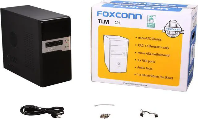Alt view image 9 of 9 - Foxconn TLM-C01+ISO-400 Black / Silver 0.6mm SGCC Micro ATX Mini Tower Computer Case w/ 18 in 1 Card Reader 300W Power Supply