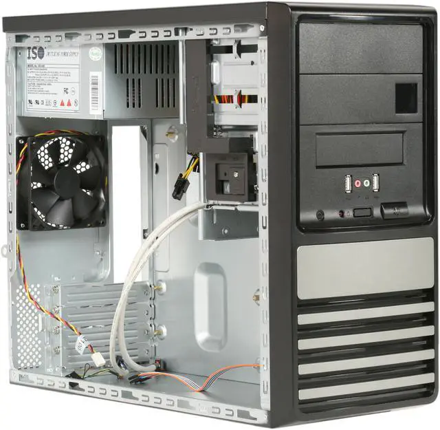 Alt view image 6 of 8 - TW (Tower) TW-689 (H+A)+ISO-450 Black / Silver 0.7mm SGCC Micro ATX Mini Tower Computer Case 350W Power Supply