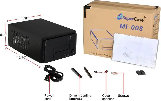 Alt view image 10 of 10 - APEX MI Series MI-008 Black Steel Mini-ITX Tower Computer Case 250W Power Supply