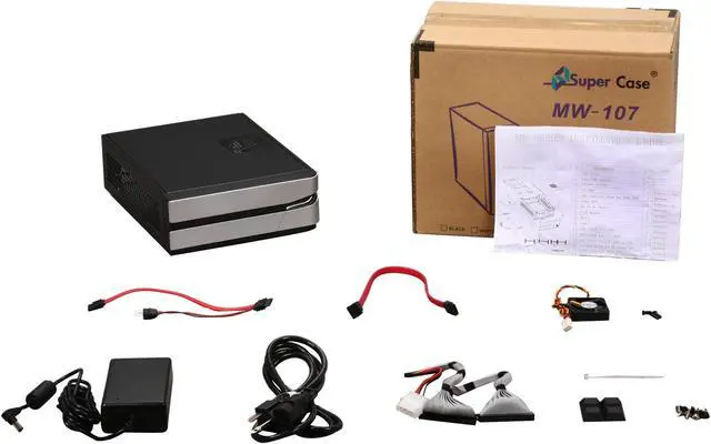 Alt view image 8 of 8 - APEX MW-107V Black Metal Mini-ITX Tower Computer Case 60W external Power Supply