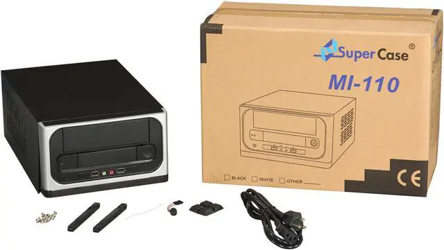 Alt view image 9 of 9 - APEX MI-110 Black / Silver Steel Mini-ITX Tower Computer Case 250W Power Supply