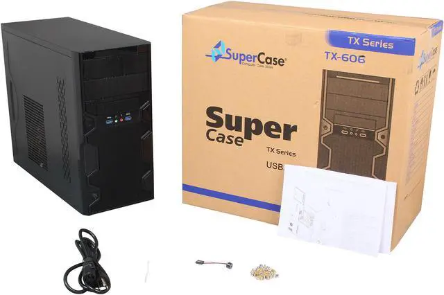 Alt view image 9 of 9 - APEX TX Series TX-606-U3 Black Steel / Plastic MicroATX Tower Computer Case USB3.0 with USB2.0 Adapter Cable 300W Power Supply
