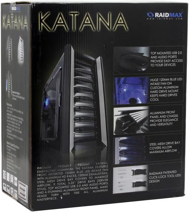 Alt view image 13 of 15 - RAIDMAX KATANA ATX-729WS Silver Steel /Aluminum ATX Full Tower Computer Case