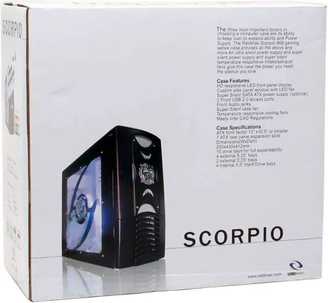 Alt view image 15 of 15 - RAIDMAX Scorpio ATX-868WUP Blue Steel ATX Mid Tower Computer Case 420W Power Supply