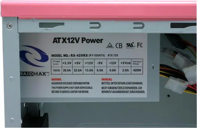 Alt view image 13 of 16 - RAIDMAX O² ATX-302KP Pink Steel ATX Mid Tower Computer Case 420W Power Supply