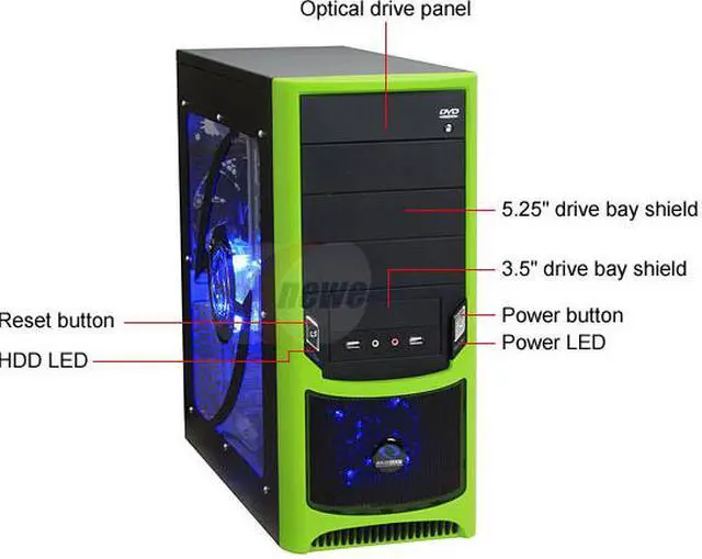 Alt view image 2 of 12 - RAIDMAX Tornado ATX-238WG Black / Green SECC Steel ATX Mid Tower Computer Case
