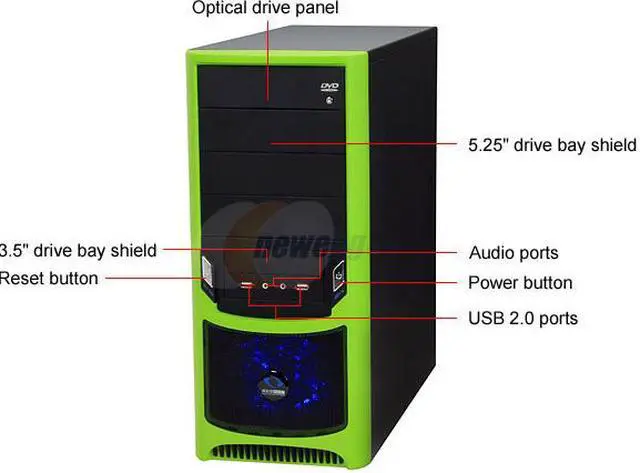 Alt view image 4 of 12 - RAIDMAX Tornado ATX-238WG Black / Green SECC Steel ATX Mid Tower Computer Case