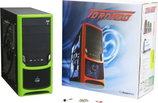 Alt view image 12 of 12 - RAIDMAX Tornado ATX-238WG Black / Green SECC Steel ATX Mid Tower Computer Case