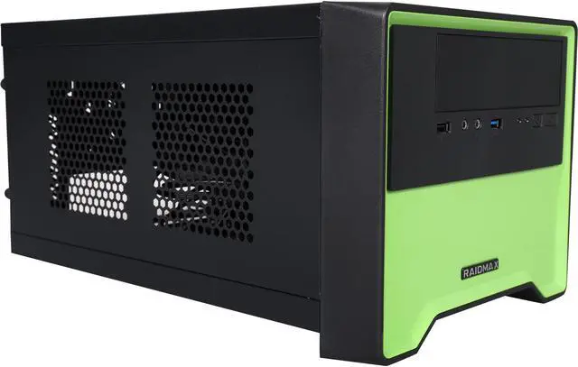 Alt view image 2 of 10 - RAIDMAX Element ATX-101BGP Black/Green Steel / Plastic Mini-ITX Tower Computer Case with 450W Power Supply