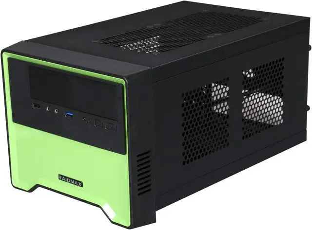 Alt view image 4 of 10 - RAIDMAX Element ATX-101BGP Black/Green Steel / Plastic Mini-ITX Tower Computer Case with 450W Power Supply