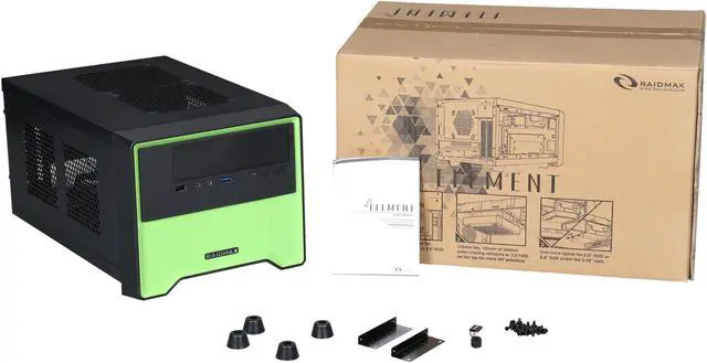 Alt view image 10 of 10 - RAIDMAX Element ATX-101BGP Black/Green Steel / Plastic Mini-ITX Tower Computer Case with 450W Power Supply